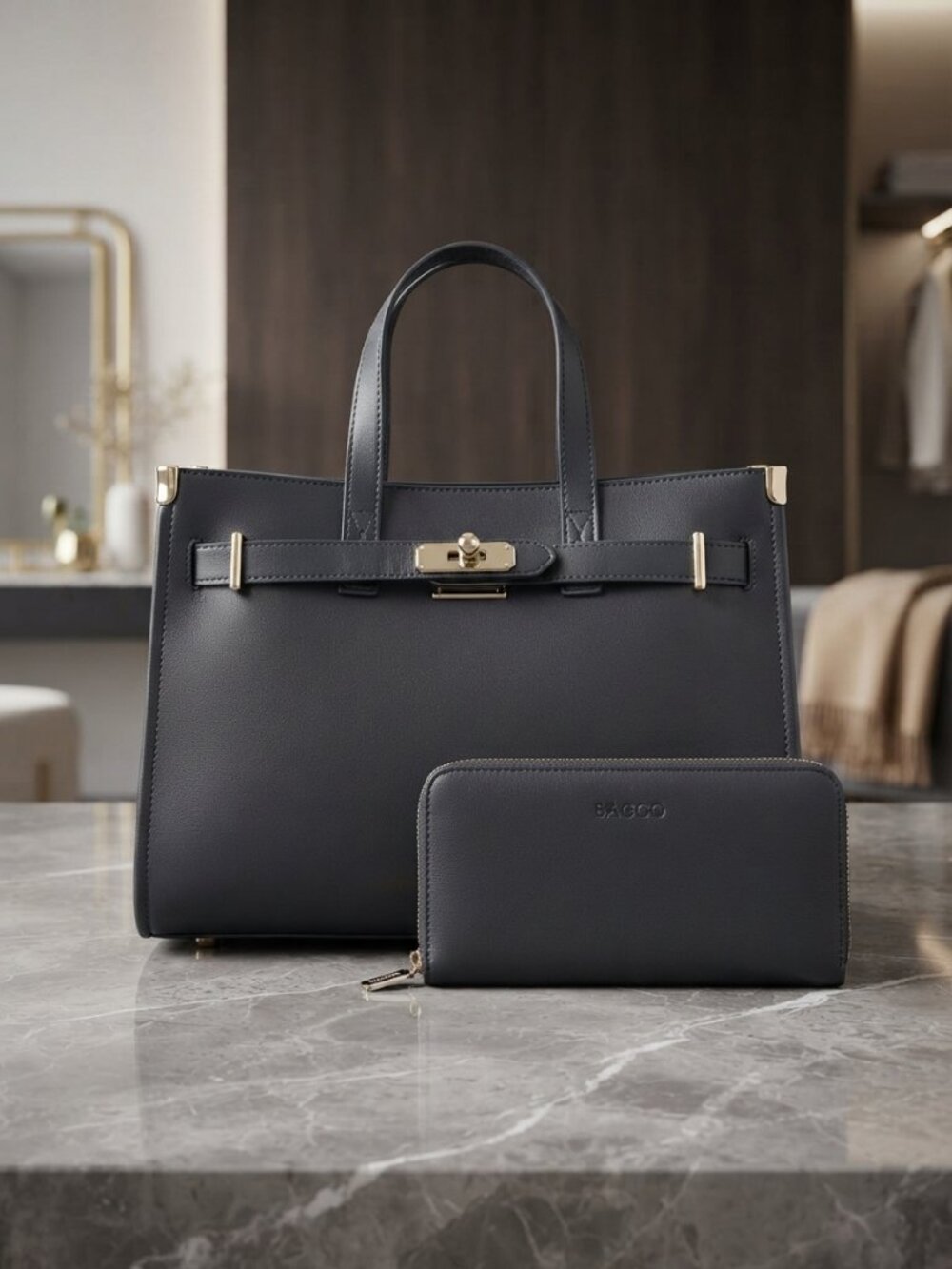 ✨ 3-in-1 Luxury Black Handbag Set: Structured Satchel, Matching Wallet & Crossbo